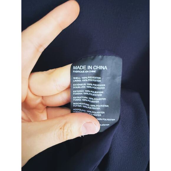 Club Monaco Crepe Shift Dress 3/4 Bell Ruffle Sleeves 2 Cocktail Event Navy Blue - Picture 8 of 10